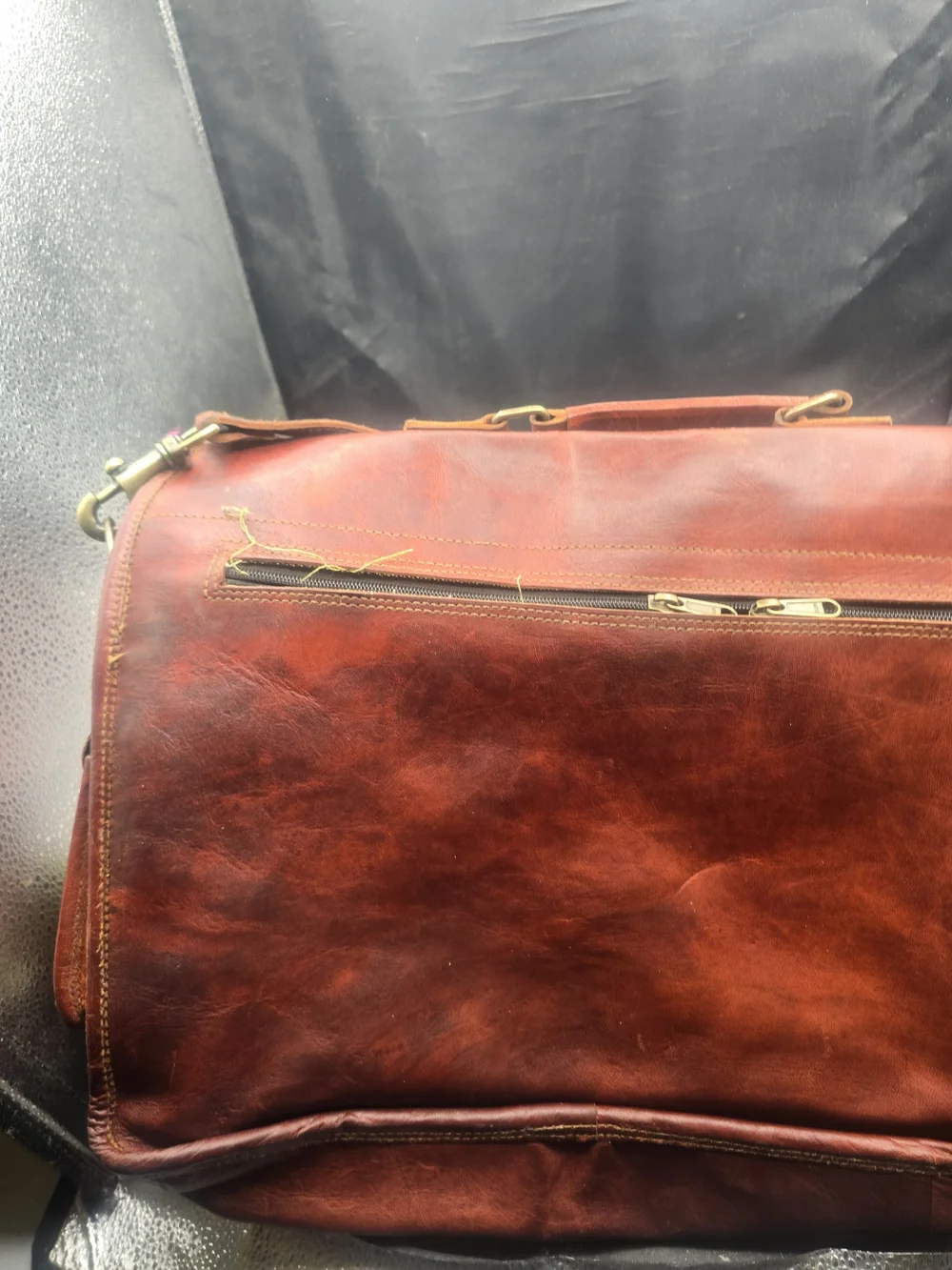 Vintage-Style Brown Leather Briefcase with Brass Hardware